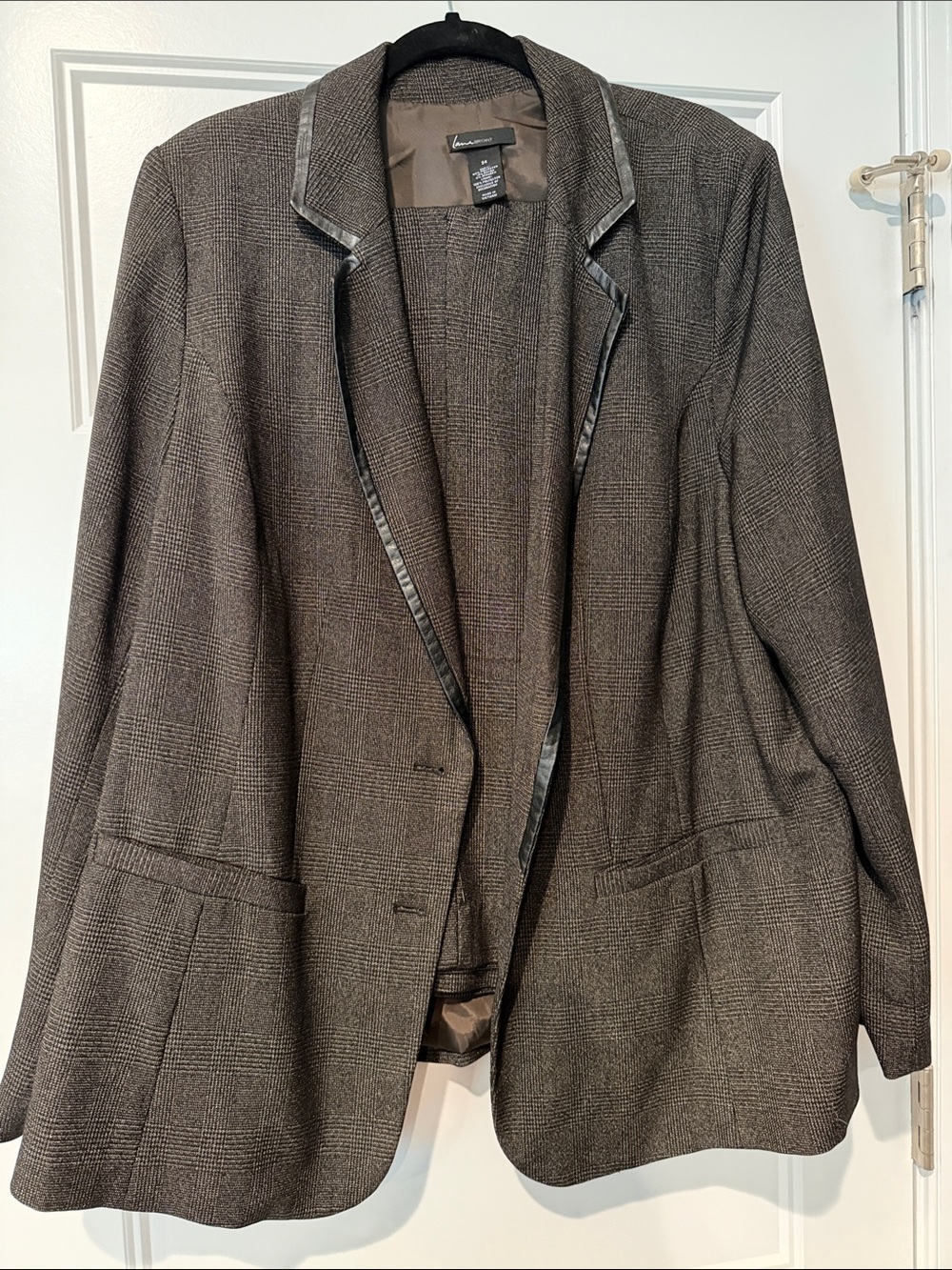 Lane Bryant Brown Glen Plaid Blazer with Faux Leather Trim